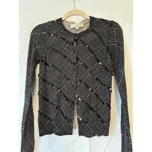 Cardigan Sweater Black And Tan Sequins